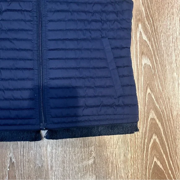Lilly Pulitzer, Girls Blue Puffer Vest with Ruffle Trim and fringe bottom, SizeL
